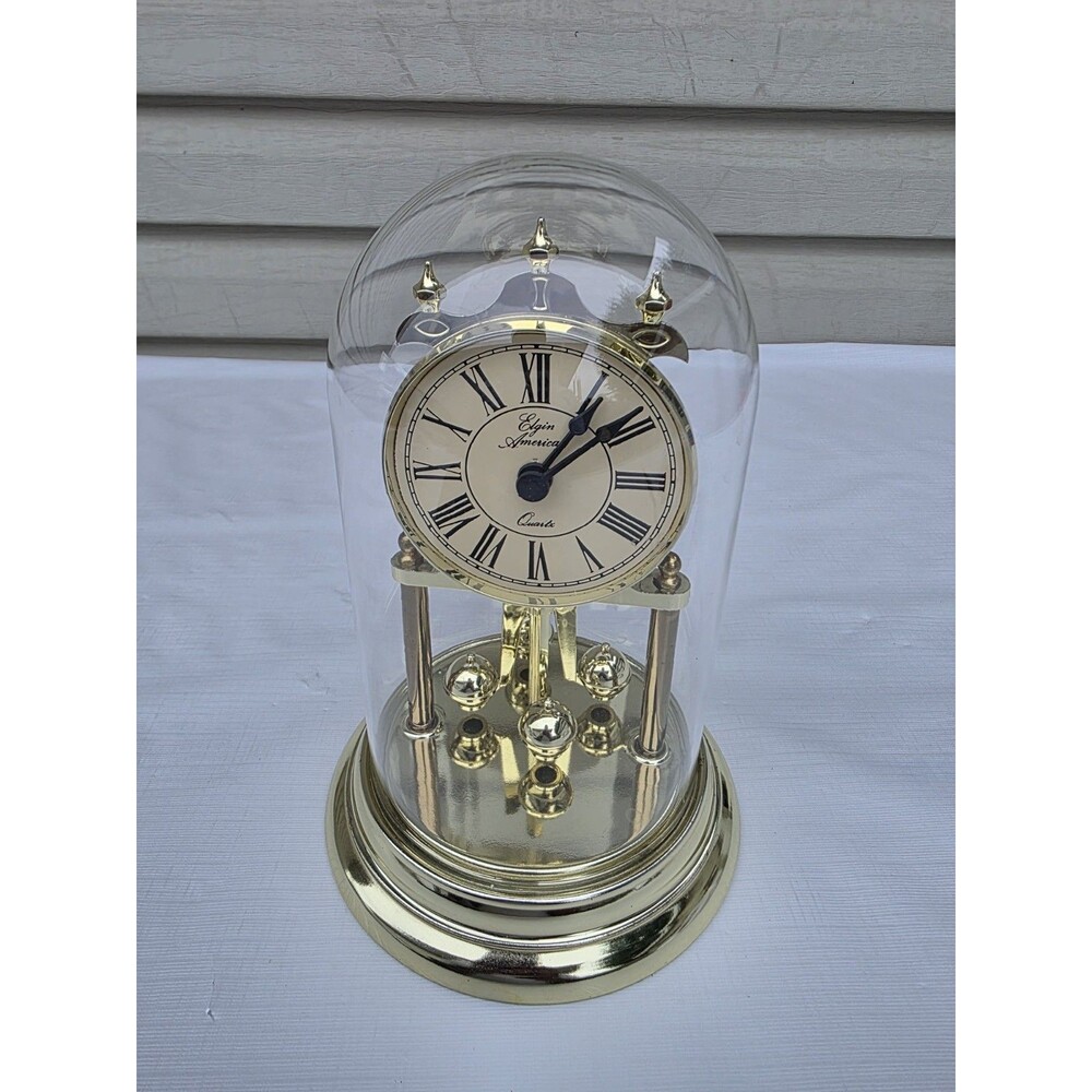 Vintage Quartz Clock Company Anniversary Clock - Glass Dome & Rotating Pendulum